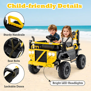 24V Ride On Excavator 4WD 2-Seater with Remote Control and Digging Arm-Yellow view 9