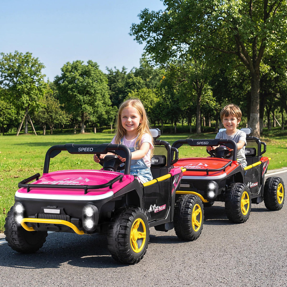 24V Ride on Toy for Kids 2 Seater Ride on Truck Car with Horn Music Story-Pink view 2