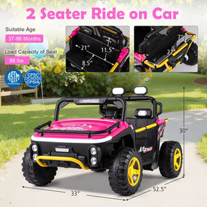 24V Ride on Toy for Kids 2 Seater Ride on Truck Car with Horn Music Story-Pink view 4