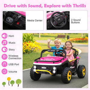 24V Ride on Toy for Kids 2 Seater Ride on Truck Car with Horn Music Story-Pink view 6