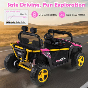 24V Ride on Toy for Kids 2 Seater Ride on Truck Car with Horn Music Story-Pink view 9
