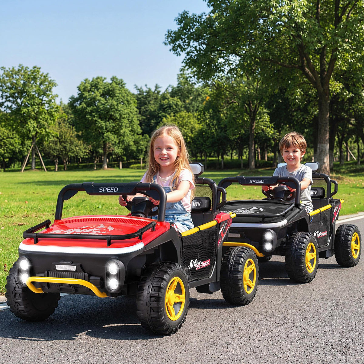 24V Ride on Toy for Kids 2 Seater Ride on Truck Car with Horn Music Story-Red view 2