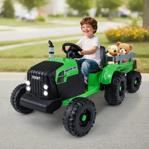 24V Ride On Tractor for Kids Electric Vehicle with Detachable Trailer and Remote Control-Green view 2