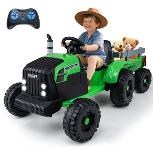 24V Ride On Tractor for Kids Electric Vehicle with Detachable Trailer and Remote Control-Green view 3