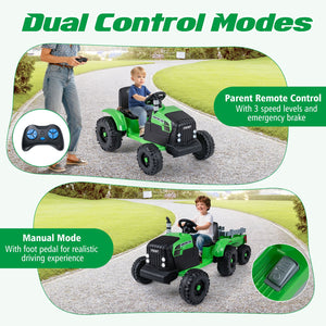 24V Ride On Tractor for Kids Electric Vehicle with Detachable Trailer and Remote Control-Green view 6