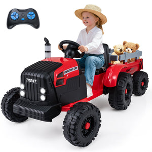 24V Ride On Tractor for Kids Electric Vehicle with Detachable Trailer and Remote Control-Red view 4