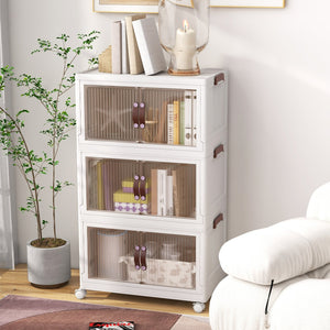 25.5/60 Gal 3-Tier Stackable Storage Boxes Bins with Magnetic Doors and Lockable Casters-M view 2
