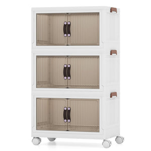 25.5/60 Gal 3-Tier Stackable Storage Boxes Bins with Magnetic Doors and Lockable Casters-M view 4