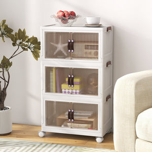 25.5/60 Gal 3-Tier Stackable Storage Boxes Bins with Magnetic Doors and Lockable Casters-S view 2