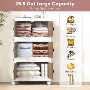 25.5/60 Gal 3-Tier Stackable Storage Boxes Bins with Magnetic Doors and Lockable Casters-S view 6