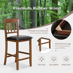 25.5 Inch Counter Height Bar Chair Set of 2 with Backrest Padded Seat-Walnut view 5