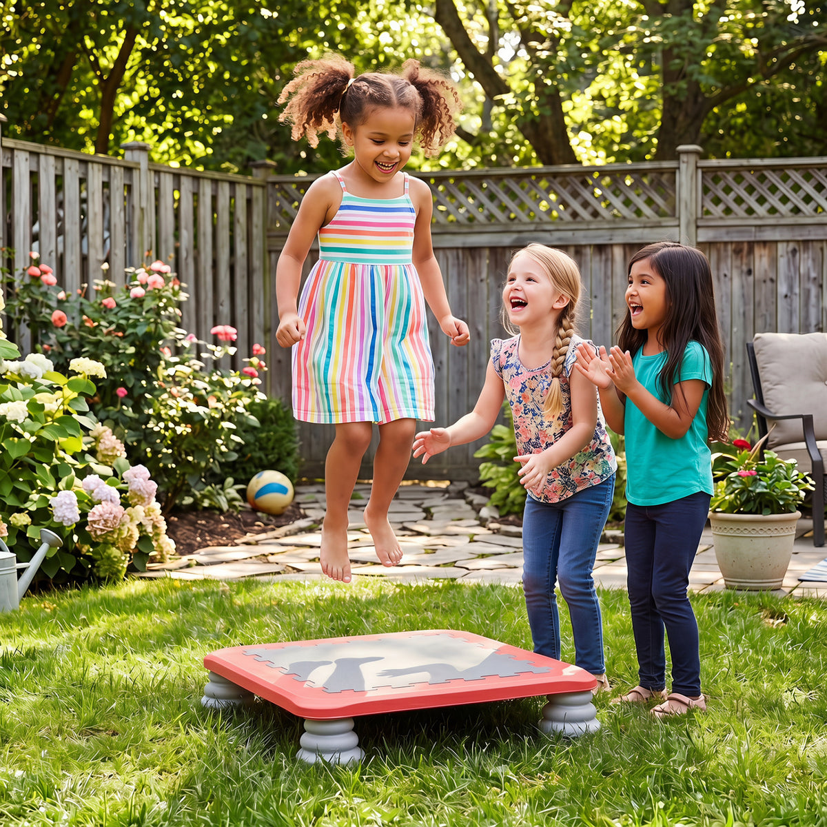 25.5 Inch Kids Mini Trampoline with 4 Removable and Non-Slip Foot Pads-Red view 2