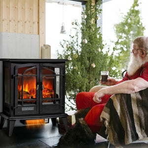 25 Inch Freestanding Electric Fireplace Heater with Realistic Flame effect-Black view 6
