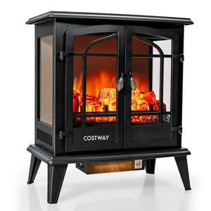 25 Inch Freestanding Electric Fireplace Heater with Realistic Flame effect-Black view 8