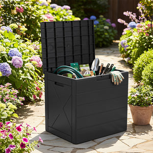 25 Gallon Storage Bin with Lid Carry Handles and Lock Hole for Patio Furniture Accessories-Black view 2