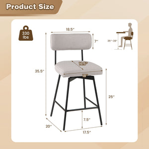 25 Inch 2-Piece Modern Upholstered Bar Stools with Back view 4