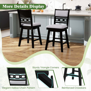 25 Inch Bar Stools Set of 2 with Upholstered Backrest and 360° Rotation Seat-Black view 8