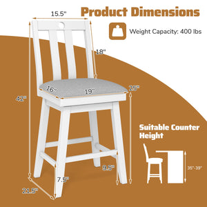 25 Inch Modern Bar Stools Set of 2 with Upholstered and 360° Rotation Seat-White view 4