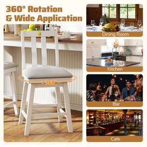 25 Inch Modern Bar Stools Set of 2 with Upholstered and 360° Rotation Seat-White view 8