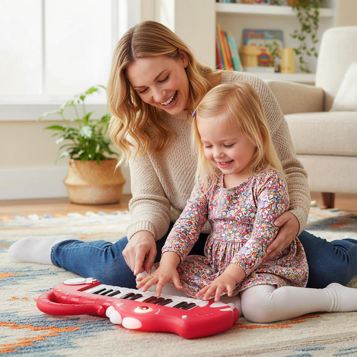 25-Key Kids Piano Keyboard Dinosaur Shape Toy Digital Piano with Built-in Music & Light-Red view 2