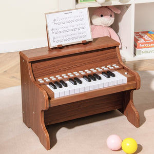 25 Keys Kids Piano Keyboard with Adjustable Speed and Teaching Mode-Brown view 2