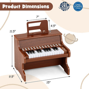 25 Keys Kids Piano Keyboard with Adjustable Speed and Teaching Mode-Brown view 4