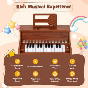 25 Keys Kids Piano Keyboard with Adjustable Speed and Teaching Mode-Brown view 5