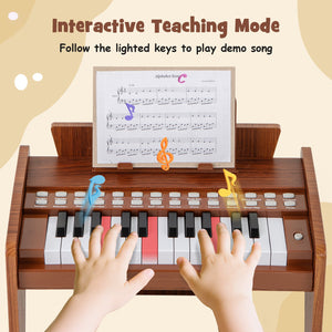 25 Keys Kids Piano Keyboard with Adjustable Speed and Volume-Brown view 6