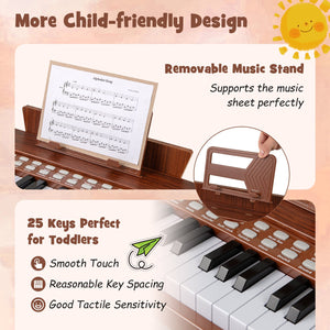 25 Keys Kids Piano Keyboard with Adjustable Speed and Volume-Brown view 7