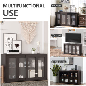 Modern Kitchen Sideboard, Stackable Storage Cabinet, Sliding Glass Door Console – view 14