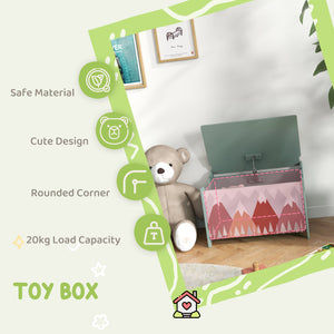 Qaba Toy Box, Kids Storage Chest with Lid, Safety Hinges and Groove Handles, Toy Storage Organizer with Mountain Pattern for Boys, Girls
