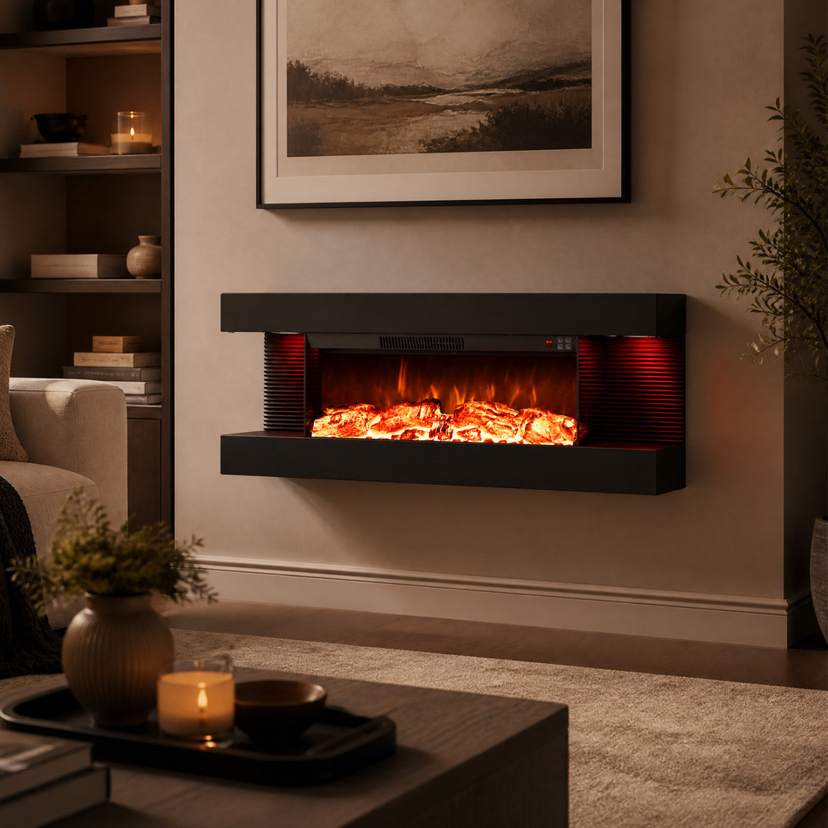 26 inches 3-Sided Wall Mount Electric Fireplace with 40 inches Floating Mantel for Living Room-40 inches view 2