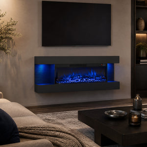 26 inches 3-Sided Wall Mount Electric Fireplace with 40 inches Floating Mantel for Living Room-40 inches view 3