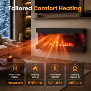 26 inches 3-Sided Wall Mount Electric Fireplace with 40 inches Floating Mantel for Living Room-40 inches view 9