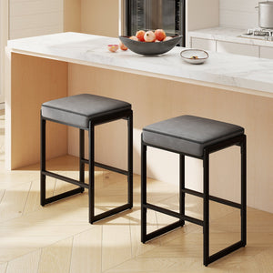 26 inch Bar Stools Set of 2 Counter Height Barstools with Faux Leather Upholstered Seat-Gray view 3