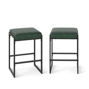 26 inch Bar Stools Set of 2 Counter Height Barstools with Faux Leather Upholstered Seat-Green