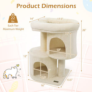 26 Inch Cat Tower with Large Padded Push Perch and Dual Condos-Beige view 5