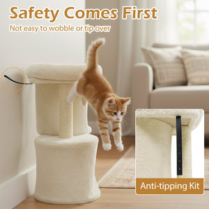 26 Inch Cat Tower with Large Padded Push Perch and Dual Condos-Beige view 7