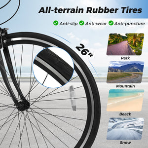 26 Inch Mountain Bike Adjustable with 6-Speed and All-terrain Rubber Wheels-Black view 7