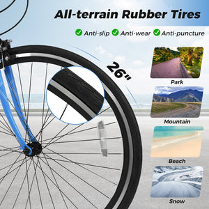 26 Inch Mountain Bike Adjustable with 6-Speed and All-terrain Rubber Wheels-Blue view 7