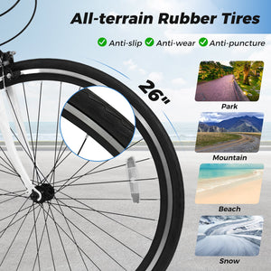 26 Inch Mountain Bike Adjustable with 6-Speed and All-terrain Rubber Wheels-White view 7
