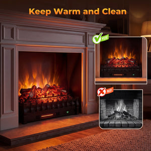 26 Inch WiFi Infrared Quartz Electric Fireplace Insert Logs Heater with Realistic Lemonwood Logs-Black view 5