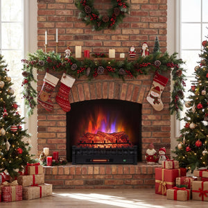 26 Inch WiFi Infrared Quartz Electric Fireplace Insert Logs Heater with Realistic Pinewood Logs-Black view 2