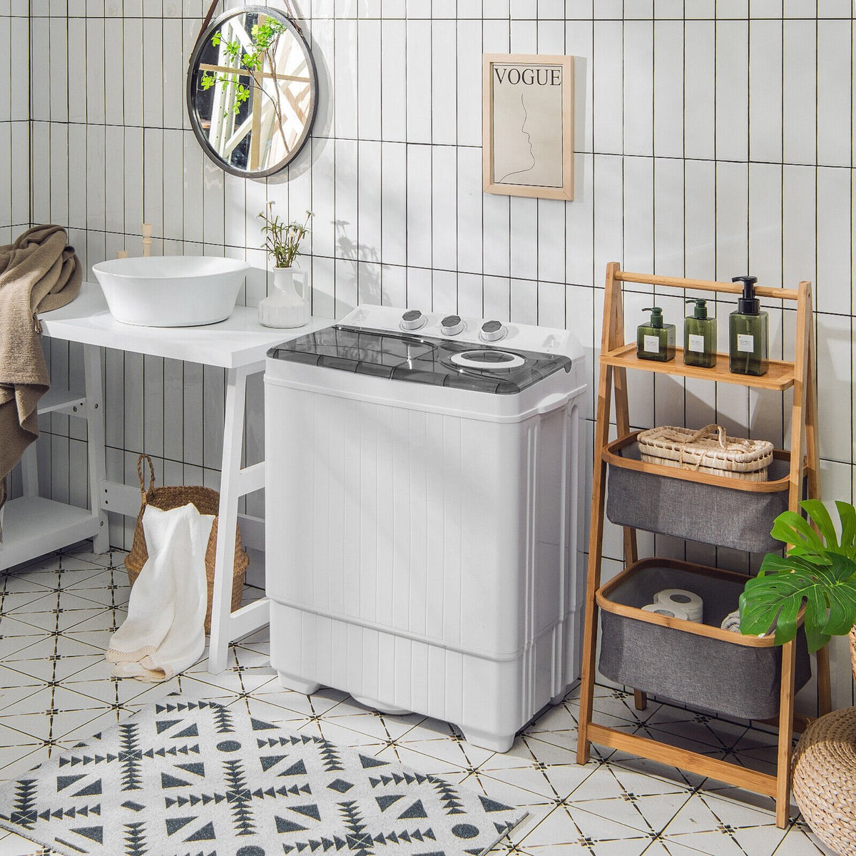 26 LBS Twin Tub Portable Washing Machine with Built-In Drain Pump-Gray view 2