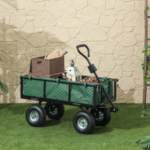 Steel Garden Cart, Utility Wagon Cart with Removable Liner, Quick-Release Sides, 10" Wheels, 660lbs Capacity