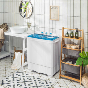 26lbs Portable Semi-Automatic Twin Tub Washing Machine with Drain Pump-Blue view 2
