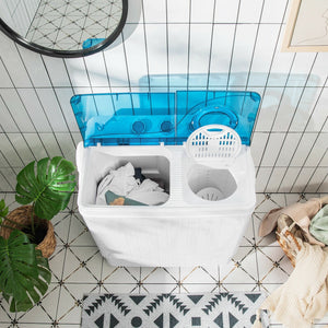 26lbs Portable Semi-Automatic Twin Tub Washing Machine with Drain Pump-Blue view 6
