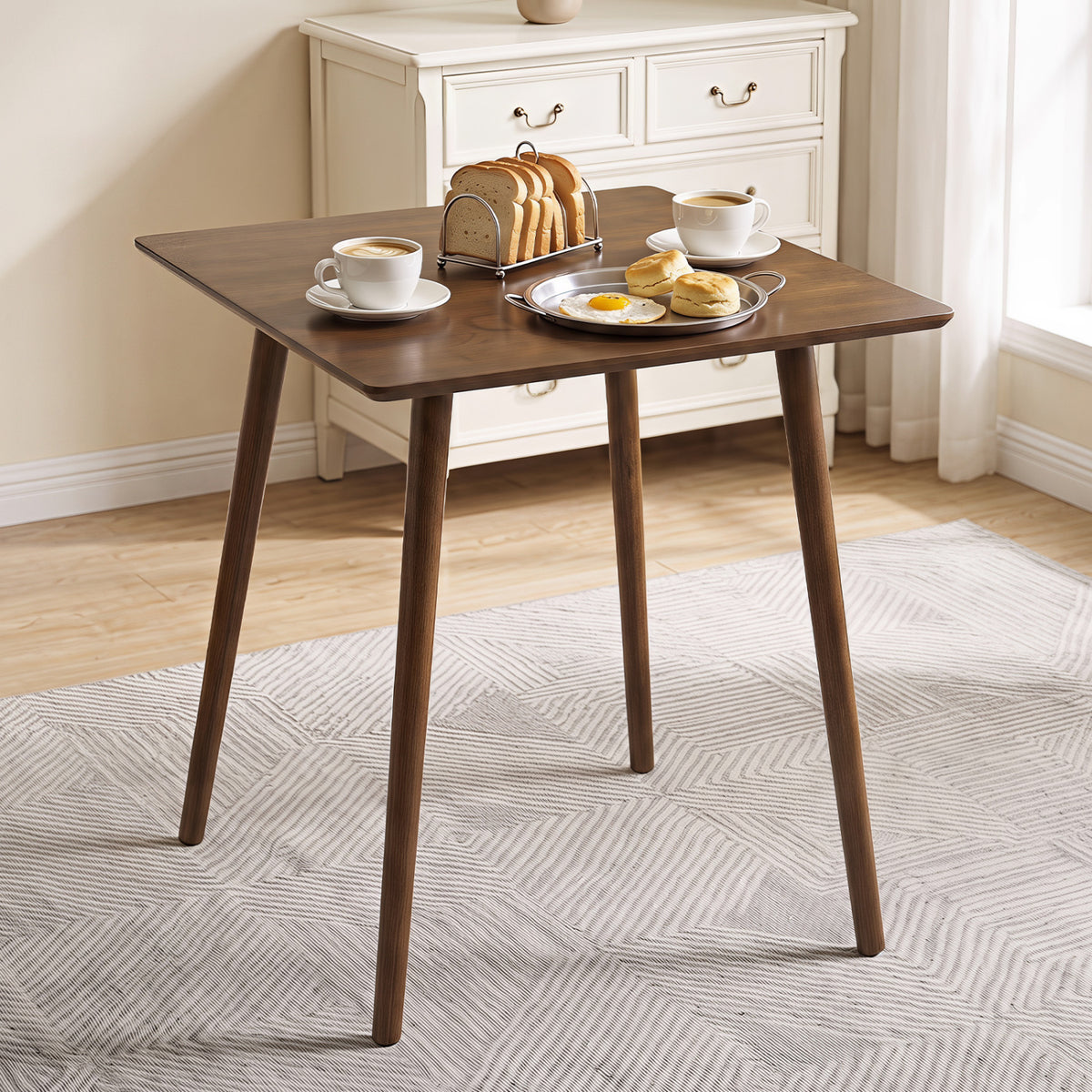 27.5 Inch Small Square Wooden Dining Table for 2-4 People Space-Saving Dining Room Table-Walnut view 2