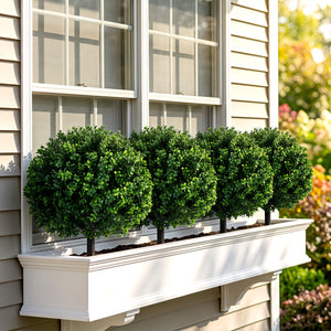 27 inches Artificial Boxwood Topiary Trees Set of 2 with Ground Spikes for Porch Patio view 3