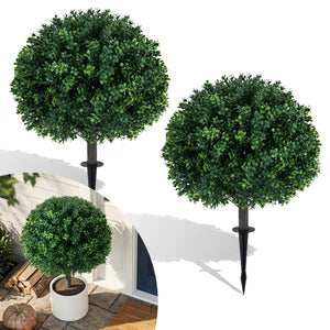 27 inches Artificial Boxwood Topiary Trees Set of 2 with Ground Spikes for Porch Patio view 4